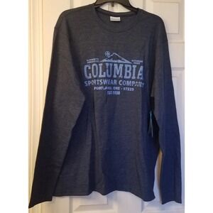 Columbia Men Ketring Graphic Long Sleeve Waffle Shirt Blue sz Large NEW